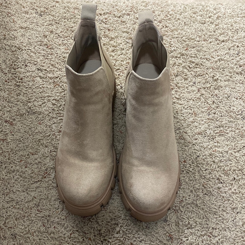 Tan suede ankle boots. Chunky